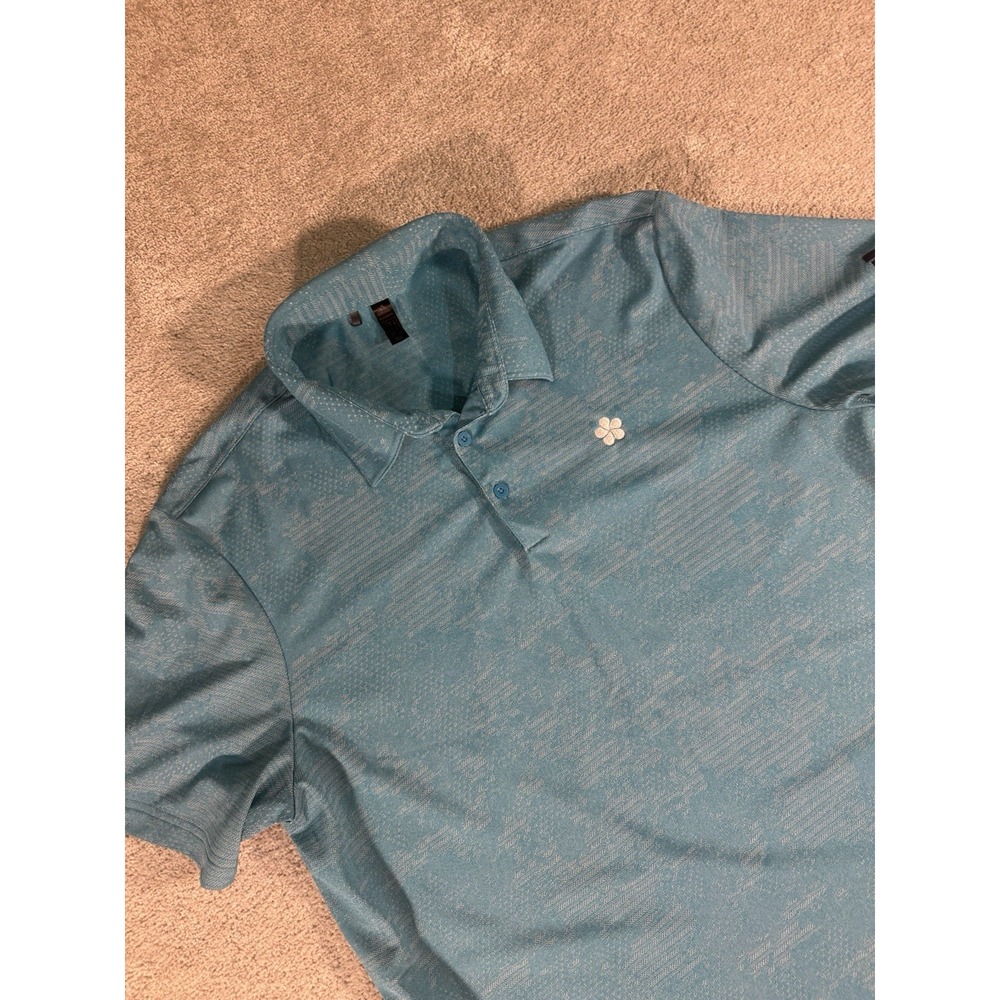 Adidas Golf Mens Size XL Teal All Over Print Geometric Polo Lightweight Logo*